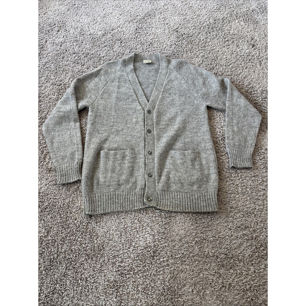 Vintage‎ Men's Alpatex Peru Alpaca Grandpa  Sweater Cardigan V Neck Gray Size M